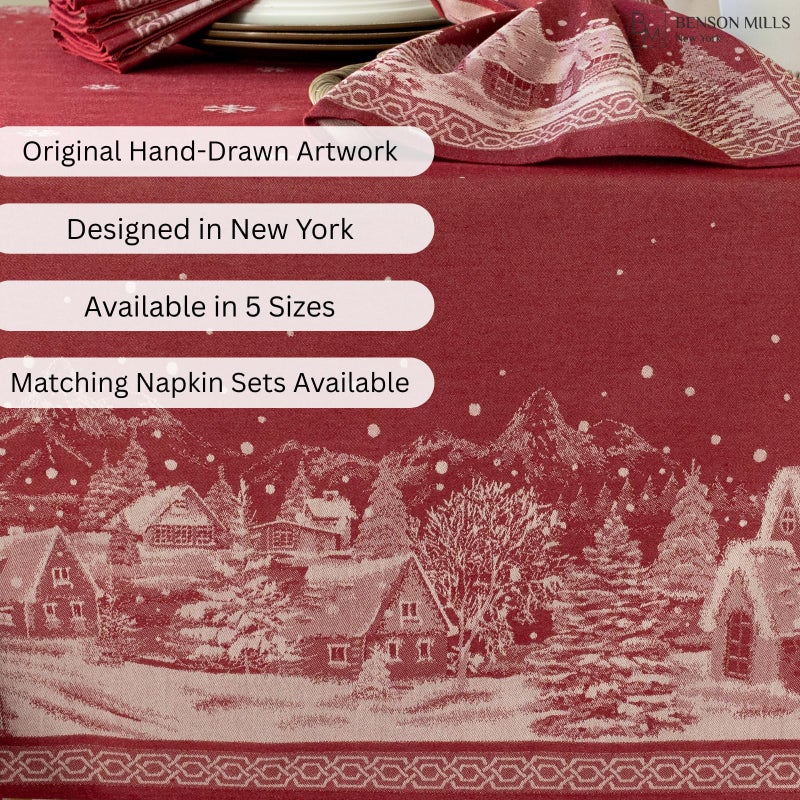 Benson Mills Engineered Jacquard Heavyweight Fabric Table Cloth, Holiday, Winter, and Christmas Tablecloth (Christmas Story, 70" Round) - Image 5